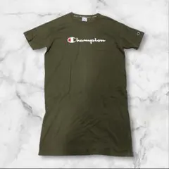 【美品】チャンピオン　カーキ　ロングチュニック　Tシャツワンピ　デカロゴ