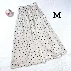 美品✨ ロングフレアスカート (Ｍ) ベージュ 黒 ドット柄 バックウエストゴム
