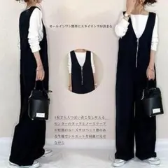 F サロペット レディース Vネック オールインワン サスペンダーズボン