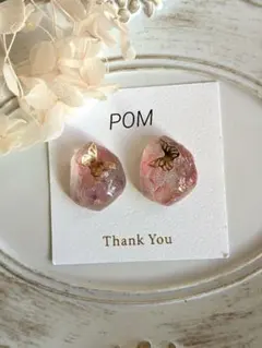 ハンドメイド レジン 花びら 蝶々 ピアス イヤリングS-97