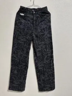 ブラック グラフィックプリント ワークパンツ S