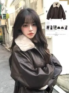 ファーティペット付き襟2Wayレザードロストブルゾン　ブラック