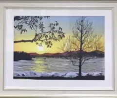絵画　水彩画　風景画　「残雪」　shiro作　額付き　F8サイズのサムネイル