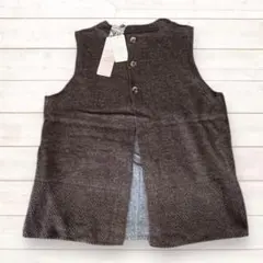 クラウドナイン ケーブル編み ニットベスト 異素材切替 後ろボタン/ブラウン