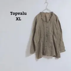 トップバリュ　ブラウス　綿100　レース　フリル　インド製　Uネック　XL