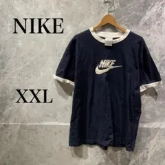 【特価】NIKE 半袖　Tシャツ　リンガーティー　ロゴプリント　ネイビー