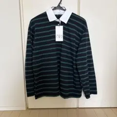 新品タグ付き　ZARA ストライプ入りオーバーサイズポロシャツ