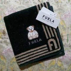 【タグ付き]FURLA クマ刺繍 タオルハンカチ