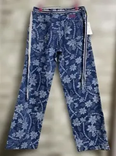 Pikake kai花柄デニムパンツ ネイビー　M 綿100% タグ付未使用品