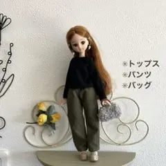 22㎝ドール服　3点セット　トップス　パンツ　バッグ　ハンドメイド