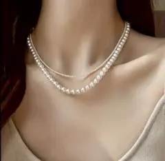 ホワイトパール 二重ネックレス　卒業式・結婚式などに♪