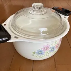 【新品未使用】花柄　両手鍋 ガラス蓋付き　ヤマタカ　大阪高木金属工業