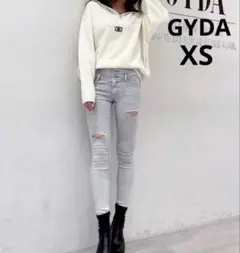 GYDA ハイウエスト ボタン ダメージ ケミカル カラースキニーパンツのサムネイル