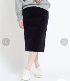 お値下げ　美品　デッサン　コーデュロイタイトスカート　膝下丈　ネイビー　L