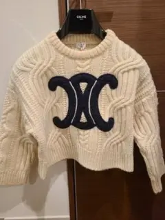 CELINE リオンフ刺繍入りクロップドクルーネックセーター XS