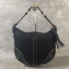 美品　 コーチ　ワンショルダーバッグ　ハンドバッグ　タッセル　キャンバス　黒