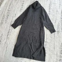 ユニクロ/UNIQLO　スフレヤーンタートルネックワンピース　L　ダークグレー