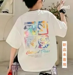 【１点限定】カラフルグラフィック Tシャツ ホワイト メッシュ生地　カットソー
