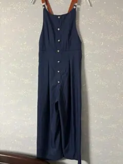 ✿新品✿ネイビー ボタン付きサロペット オレンジストラップ　オールインワン