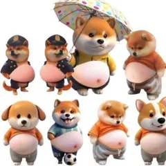 柴犬 お腹ぷにぷに ドアガード 3D立体 クッションシール 8匹セット
