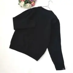 美品✨ナノユニバース（M）長袖ニットセーター クルーネック リブ編 ブラック黒