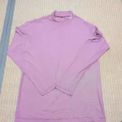 Mサイズ 赤と白のストライプ ハイネック長袖シャツ