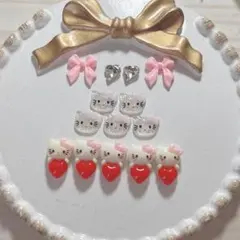 キティちゃん 薄ピンク×赤ハート ネイルパーツ 10個セット(パーツおまけ)