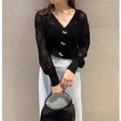 リボンビジューシアーカーディガン SNIDEL BLK