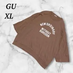 GU ロゴプリント Tシャツ ブラウン XL メンズ ルーズフィットのサムネイル
