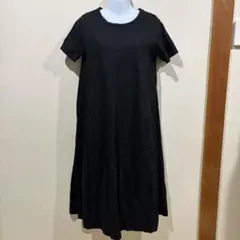 GU ジーユー Aラインワンピース 黒 M 綿100% 半袖 ロング 綺麗め