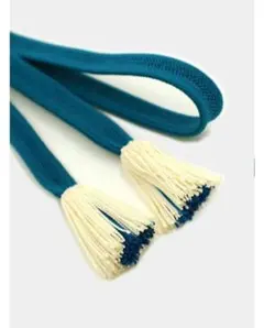 衿秀 夏帯締め 角朝組 孔雀青色×鳥の子色　菊房　単衣　夏　 角朝レース組無地