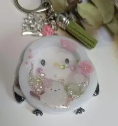No.1660　【訳あり】レジン　キーホルダー　シマエナガ　さくら　春