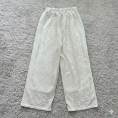 Lax Dan Tia 総レース ワイドパンツ M アイボリー ウエストゴム