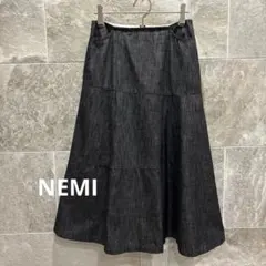 NEMI ネミ デニムロングスカート フレア ティアード風 M 黒 a516のサムネイル
