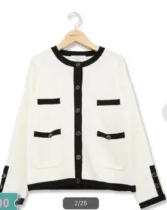 m.f.エディトリアル バイカラー ノーカラーニットジャケット