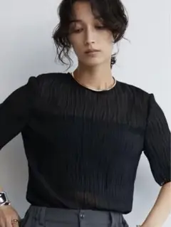 シフォン楊柳ハーフスリーブブラウス　アントマリーズ