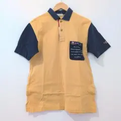 LANCEL PARIS 半袖ポロシャツ M 黃×紺 胸ポケット ロゴ刺繍のサムネイル