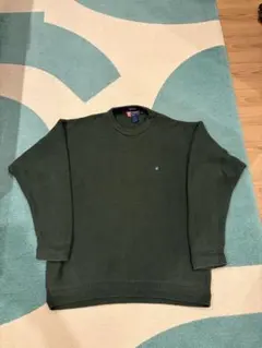 90s チャップス ラルフローレン ヘリンボーン ニット 刺繍ロゴ 緑 L