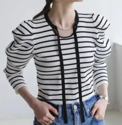 (新品タグ付)NOBLE ストライプ パフスリーブ トップス