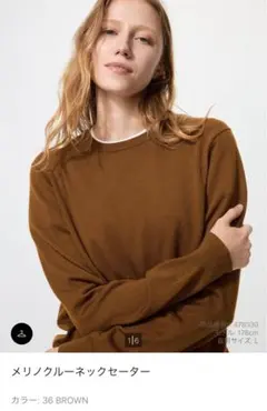 メリノクルーネックセーター Lブラウン