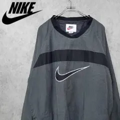 【90s 古着】ナイキ チェック柄 刺繍 プルオーバー ナイロンジャケットグレー