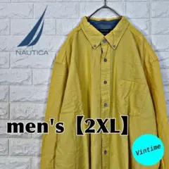 V719【NAUTICA】刺繍ロゴボタンシャツ【メンズ2XL】マスタード