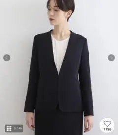 新品未使用　インディヴィ　定番　ストレッチノーカラージャケット　ネイビー　L