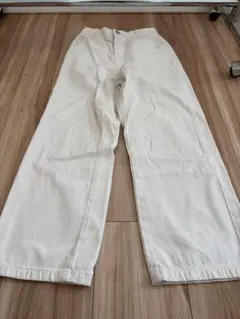 GUホワイト コットン ワイドパンツ