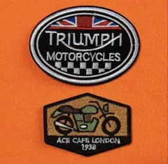 B008 英国　UK カフェレーサー&トライアンフ　刺繍ワッペン　アイロン