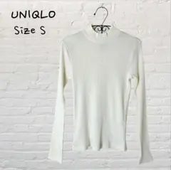 新品タグ付き UNIQLO ユニクロ リブ ハイネック 長袖 Tシャツ S