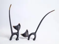 骨董 アンティーク 猫の置物 リングホルダー 金属製 指輪ホルダー 2体セットのサムネイル