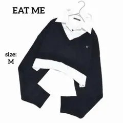 【美品】 イートミー 長袖 ニット ショート丈 レイヤード シャツ セーター