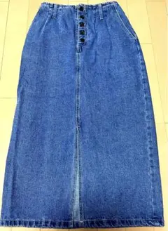 デニム ロングスカート ウエスト後ろゴムフロントボタン付き