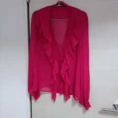 ZARA フリル付き長袖ブラウス ピンク